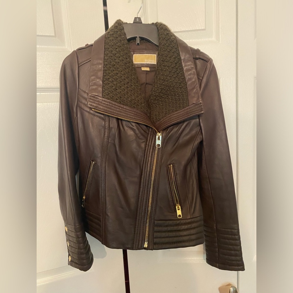 Michael Kors Leather Jacket XS Brown